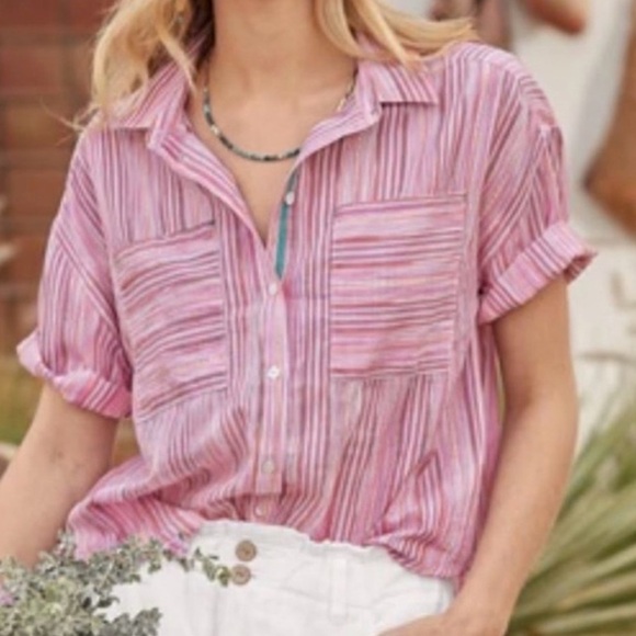 Sundance Tops - Sundance Women's Pink Striped Crop Button up Shirt Size M